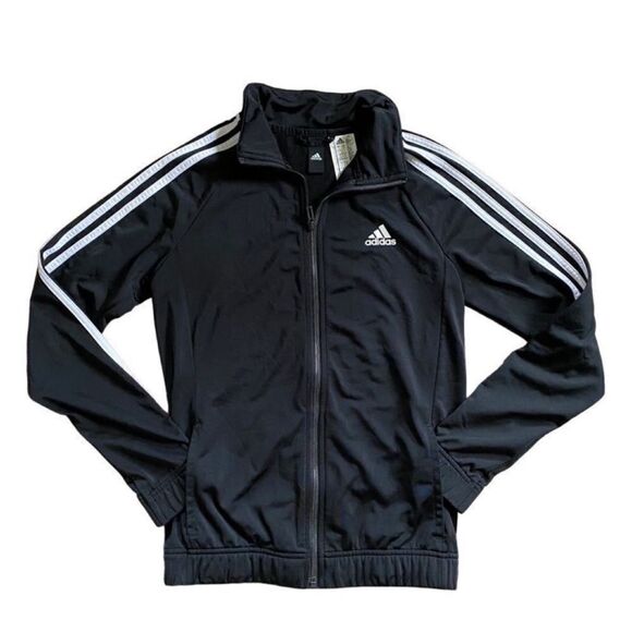 Adidas Classic Zip Up Long Sleeve Track Jacket Black & White 3 Stripe Size Small - Picture 7 of 13